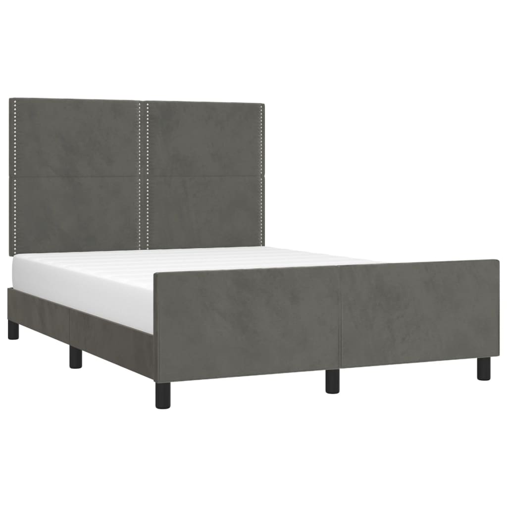 Estrutura de cama c/ cabeceira 140x190cm veludo cinzento-escuro