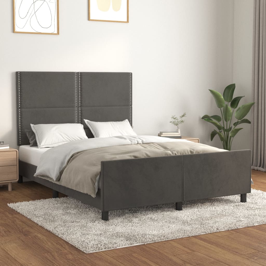 Estrutura de cama c/ cabeceira 140x190cm veludo cinzento-escuro