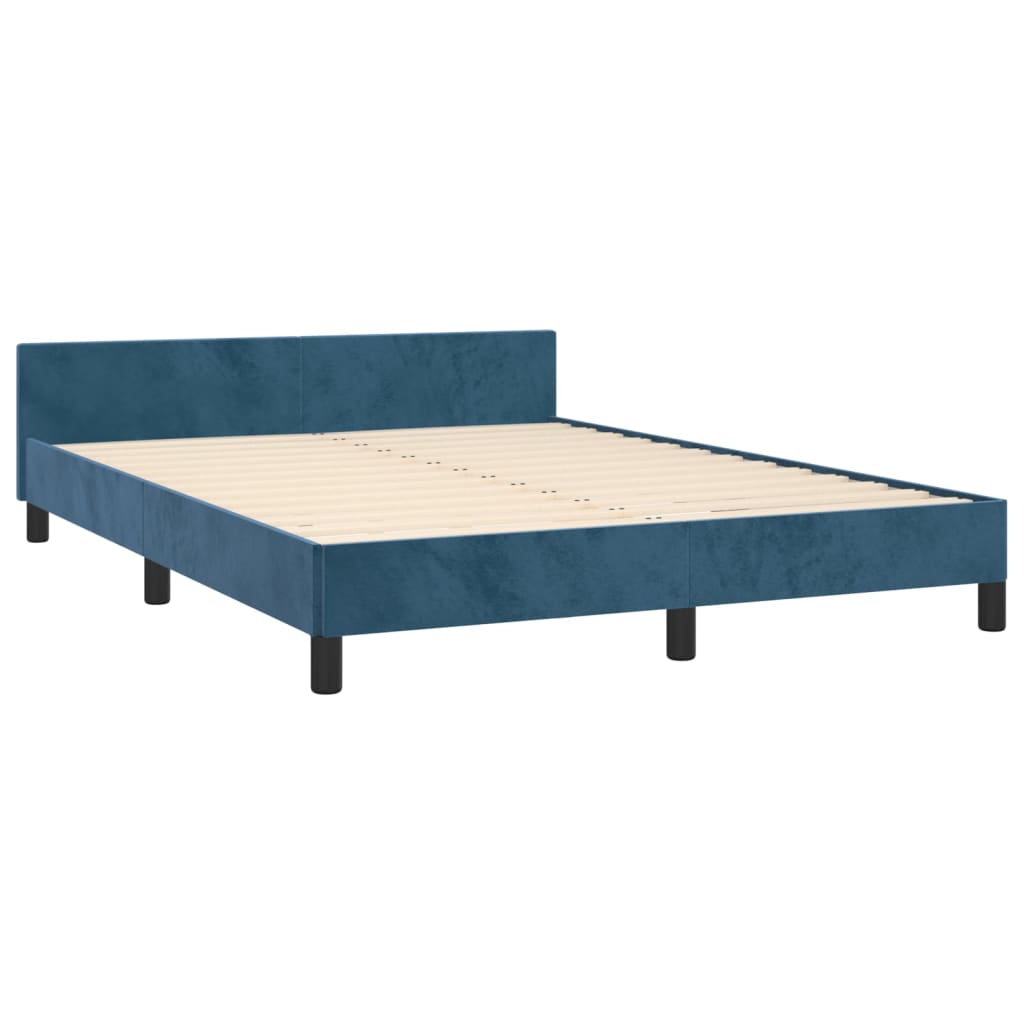 Estrutura de cama c/ cabeceira 140x190 cm veludo azul-escuro