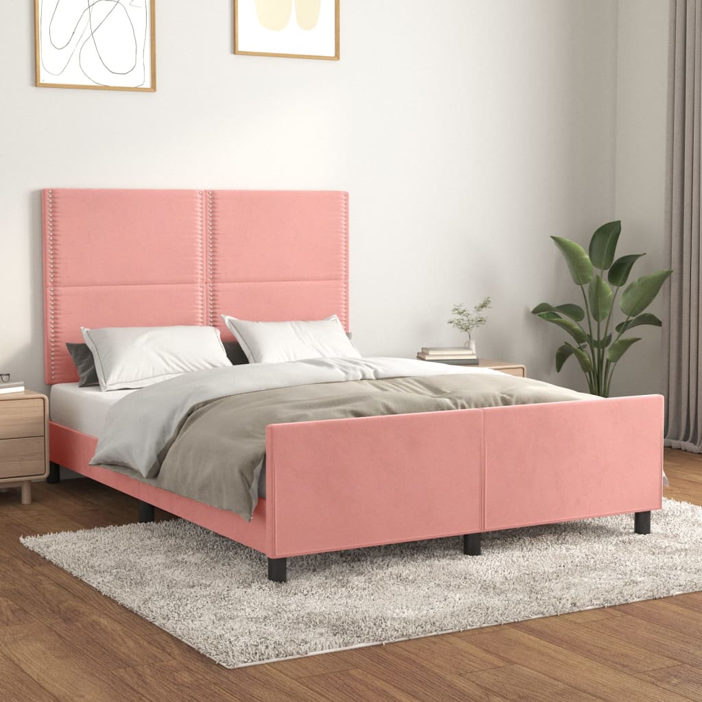 Estrutura de cama c/ cabeceira 140x190 cm veludo rosa