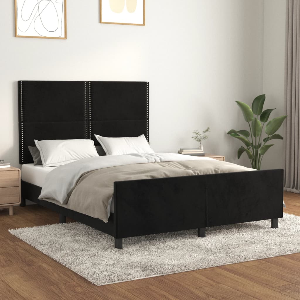 Estrutura de cama c/ cabeceira 140x200 cm veludo preto