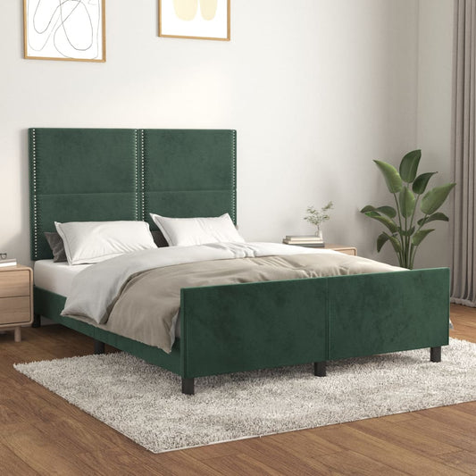 Estrutura de cama c/ cabeceira 140x200 cm veludo verde-escuro