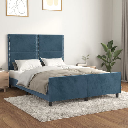 Estrutura de cama c/ cabeceira 140x200 cm veludo azul-escuro