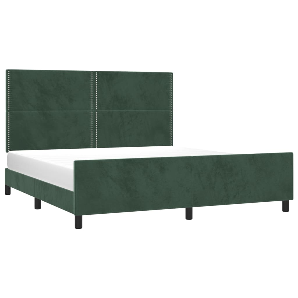 Estrutura de cama c/ cabeceira 180x200 cm veludo verde-escuro