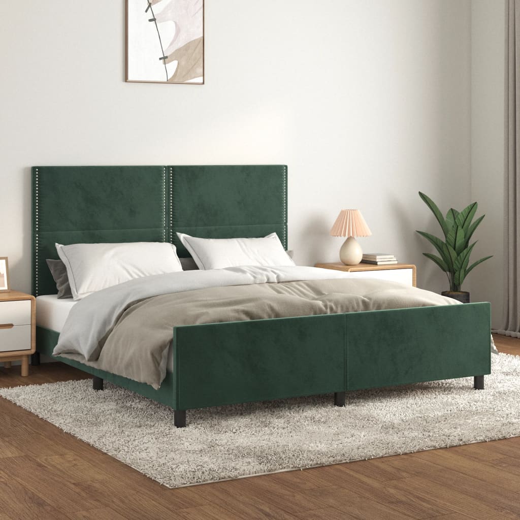 Estrutura de cama c/ cabeceira 180x200 cm veludo verde-escuro