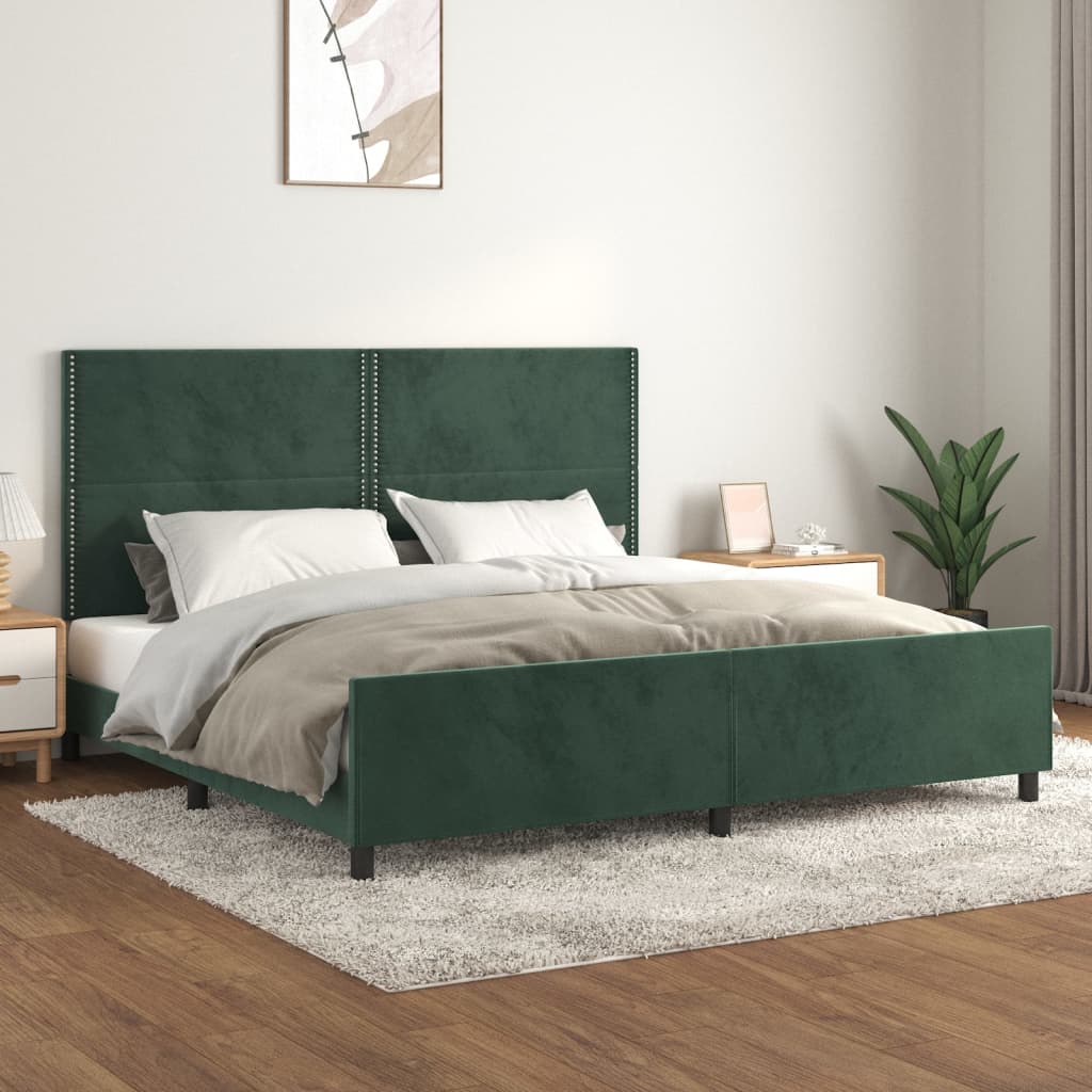 Estrutura de cama c/ cabeceira 200x200 cm veludo verde-escuro