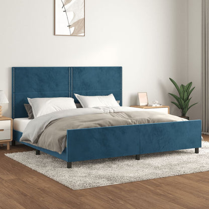 Estrutura de cama c/ cabeceira 200x200 cm veludo azul-escuro