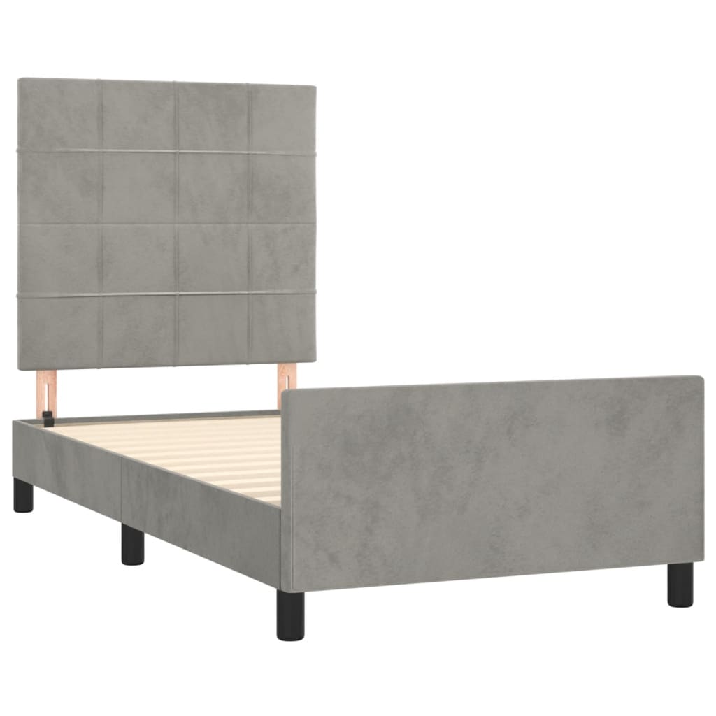 Estrutura de cama c/ cabeceira 90x190 cm veludo cinzento-claro