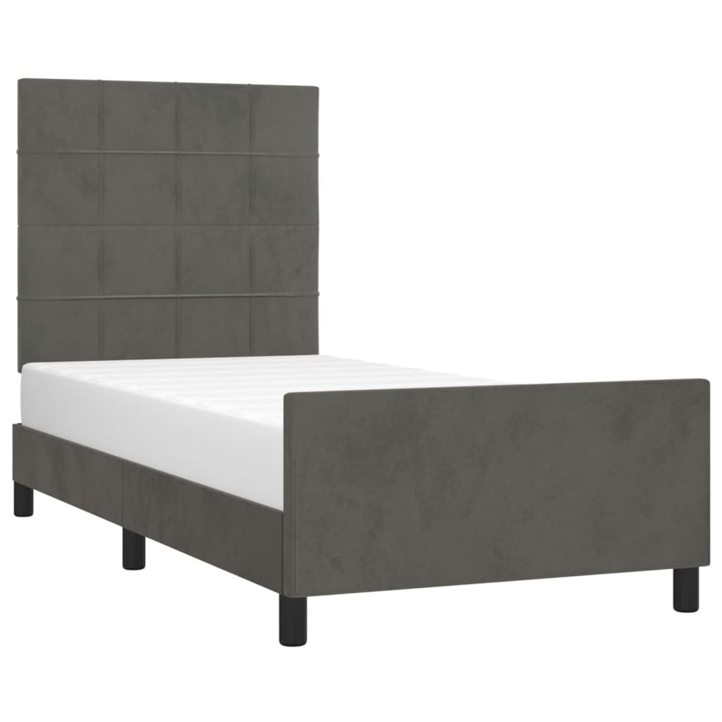 Estrutura de cama c/ cabeceira 90x190 cm veludo cinzento-escuro