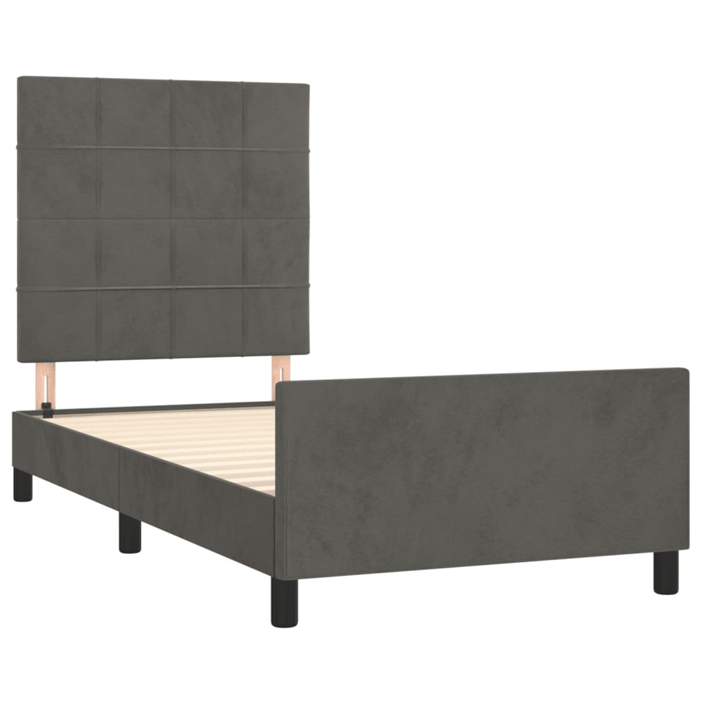 Estrutura de cama c/ cabeceira 90x190 cm veludo cinzento-escuro