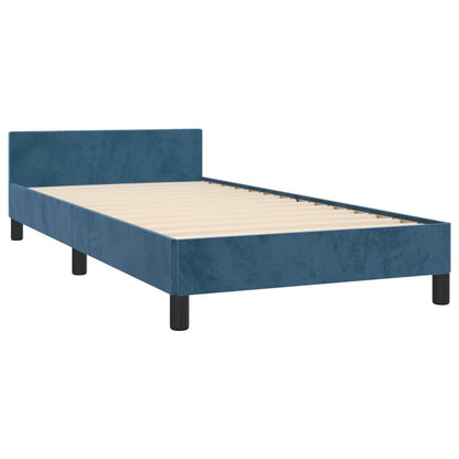 Estrutura de cama c/ cabeceira 90x190 cm veludo azul-escuro