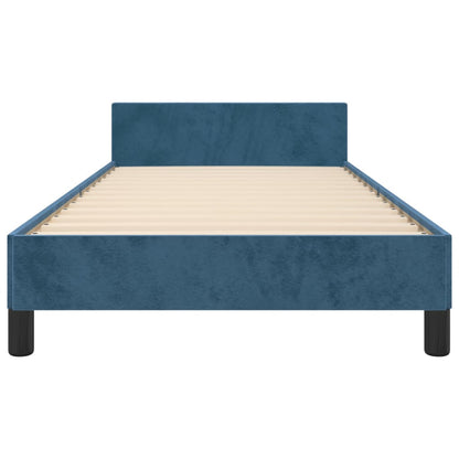 Estrutura de cama c/ cabeceira 90x190 cm veludo azul-escuro