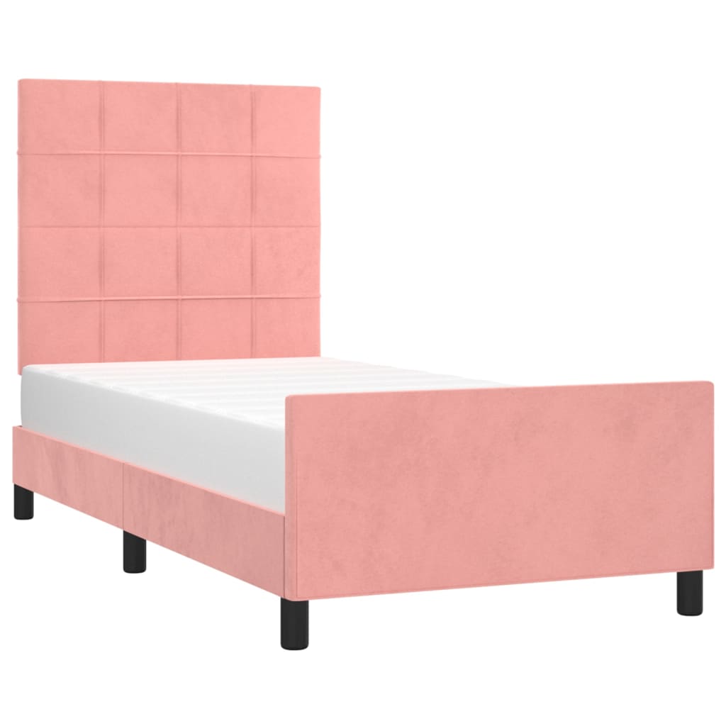 Estrutura de cama c/ cabeceira 100x200 cm veludo rosa