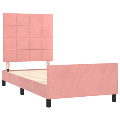 Estrutura de cama c/ cabeceira 100x200 cm veludo rosa