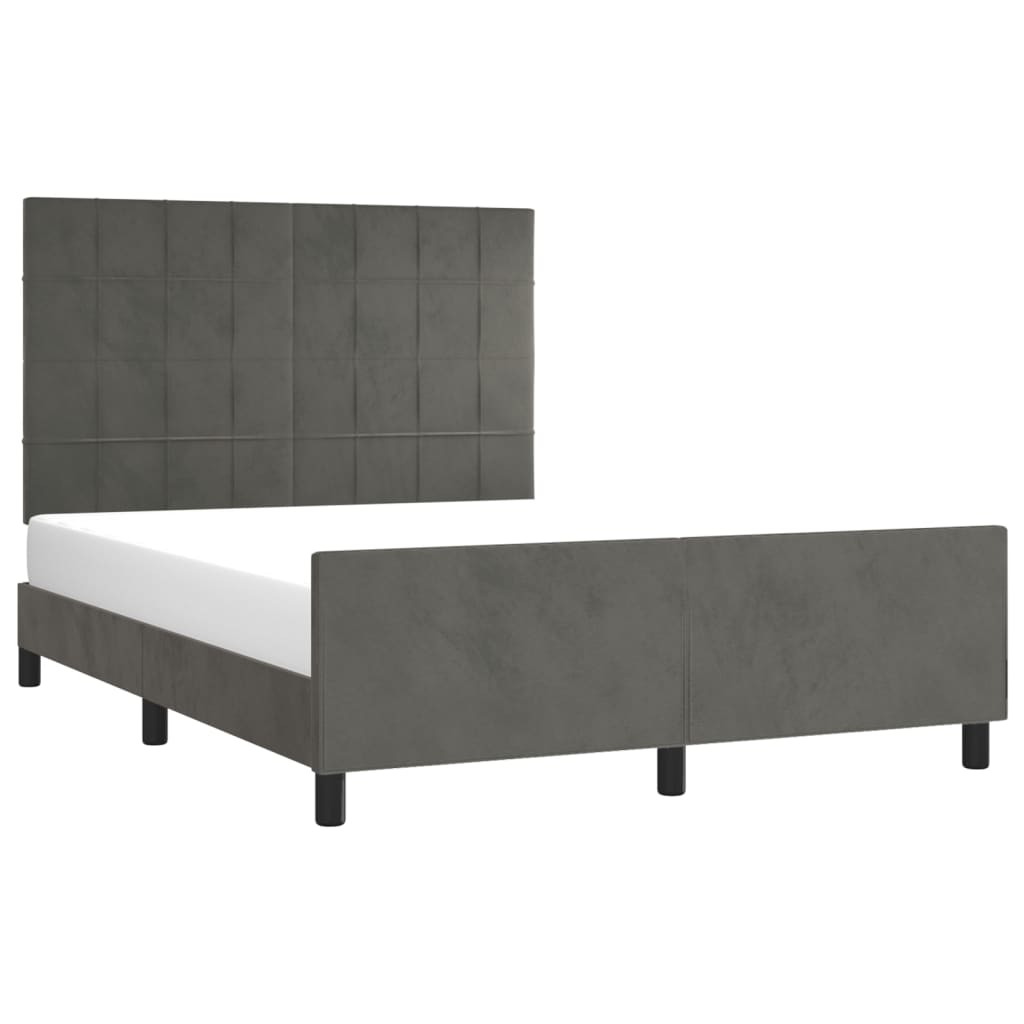 Estrutura de cama c/ cabeceira 140x190cm veludo cinzento-escuro