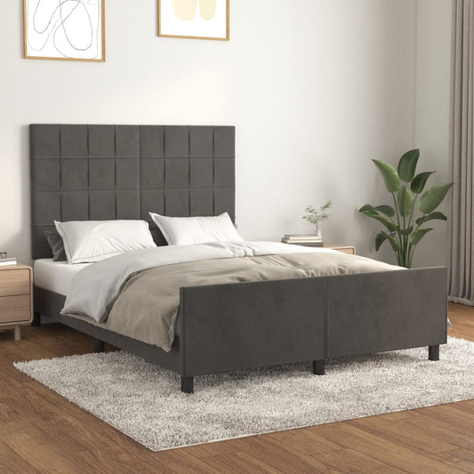 Estrutura de cama c/ cabeceira 140x190cm veludo cinzento-escuro