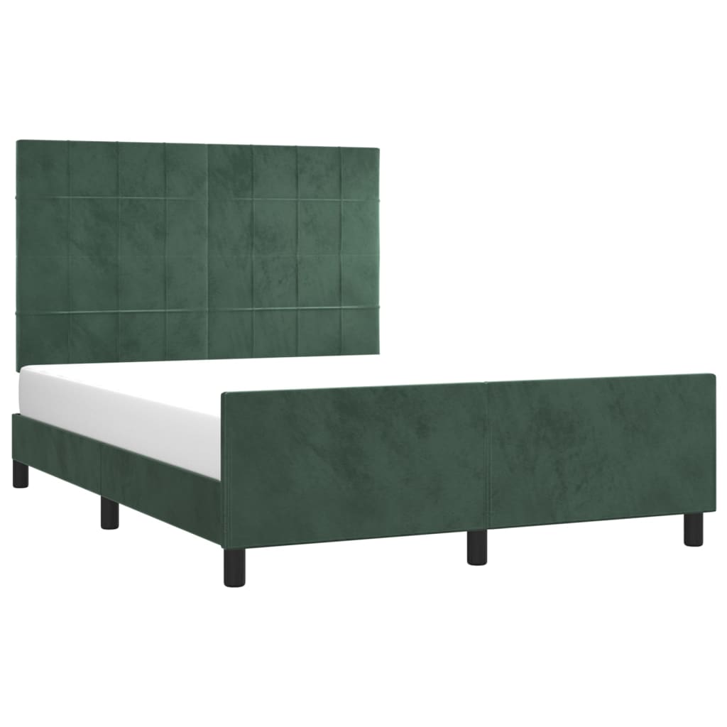 Estrutura de cama c/ cabeceira 140x190 cm veludo verde-escuro