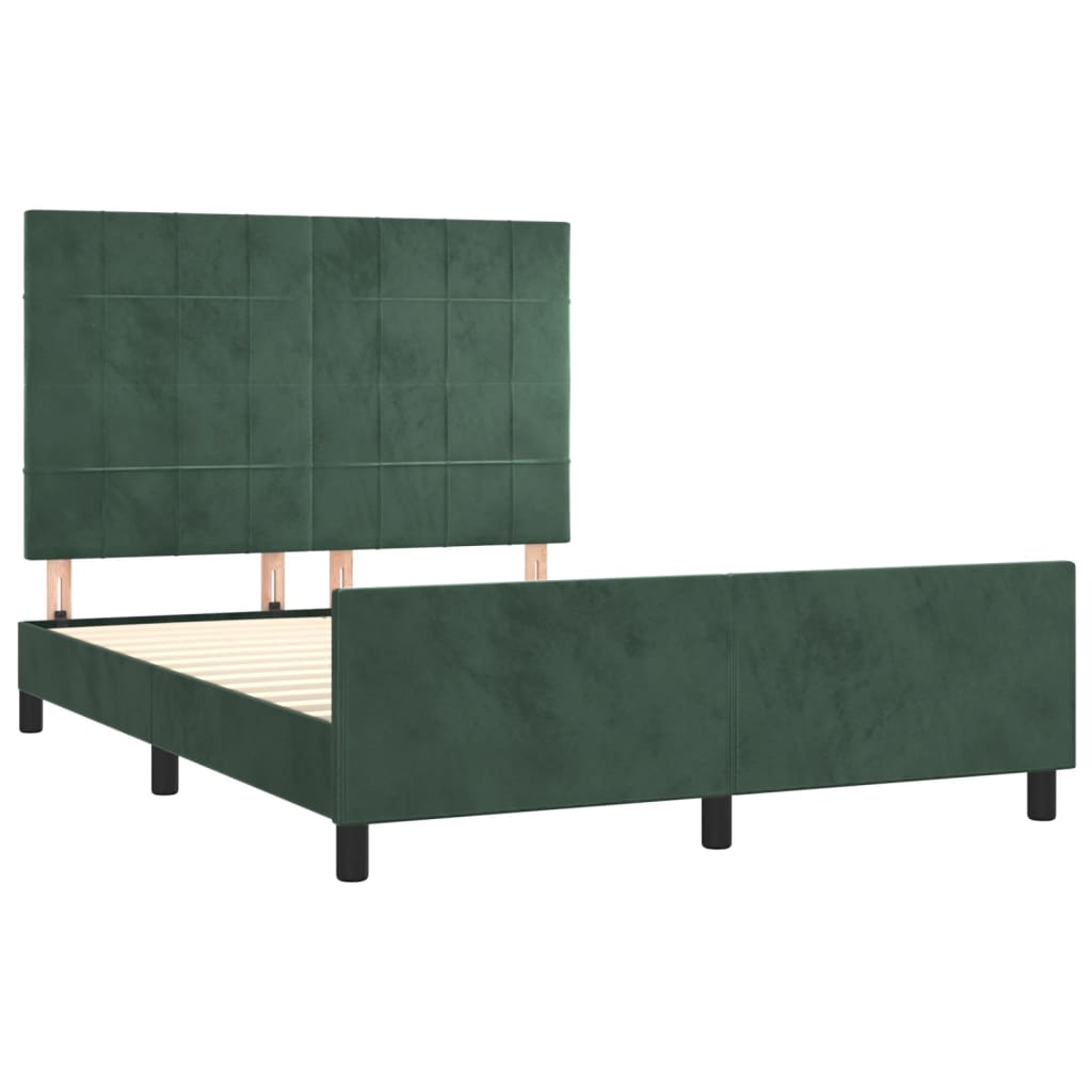 Estrutura de cama c/ cabeceira 140x190 cm veludo verde-escuro