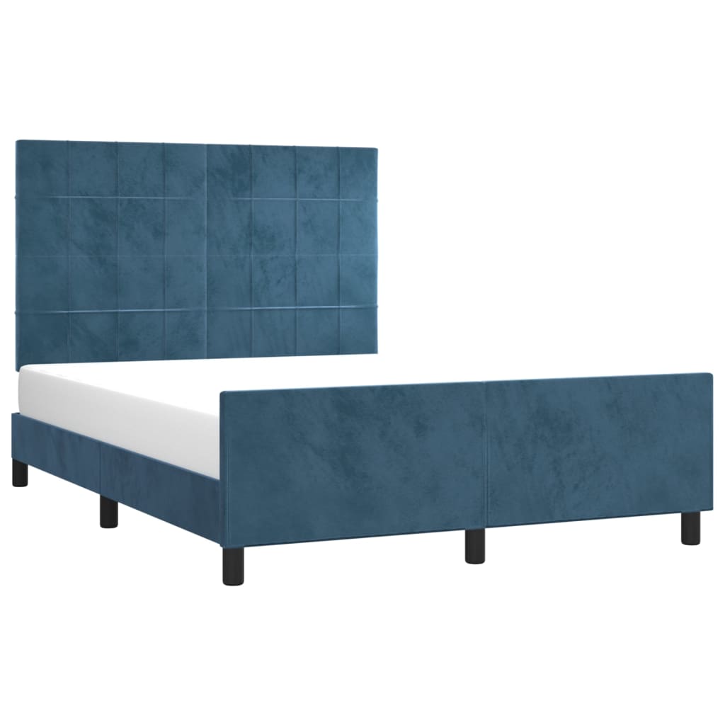 Estrutura de cama c/ cabeceira 140x190 cm veludo azul-escuro