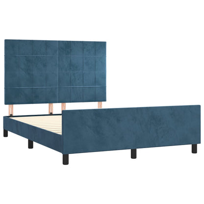 Estrutura de cama c/ cabeceira 140x190 cm veludo azul-escuro