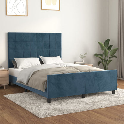 Estrutura de cama c/ cabeceira 140x190 cm veludo azul-escuro