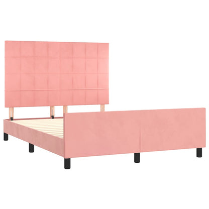 Estrutura de cama c/ cabeceira 140x190 cm veludo rosa