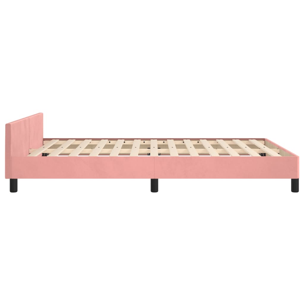 Estrutura de cama c/ cabeceira 140x190 cm veludo rosa