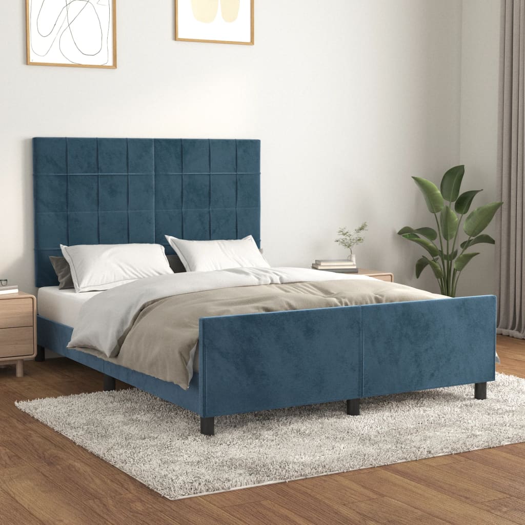 Estrutura de cama c/ cabeceira 140x200 cm veludo azul-escuro