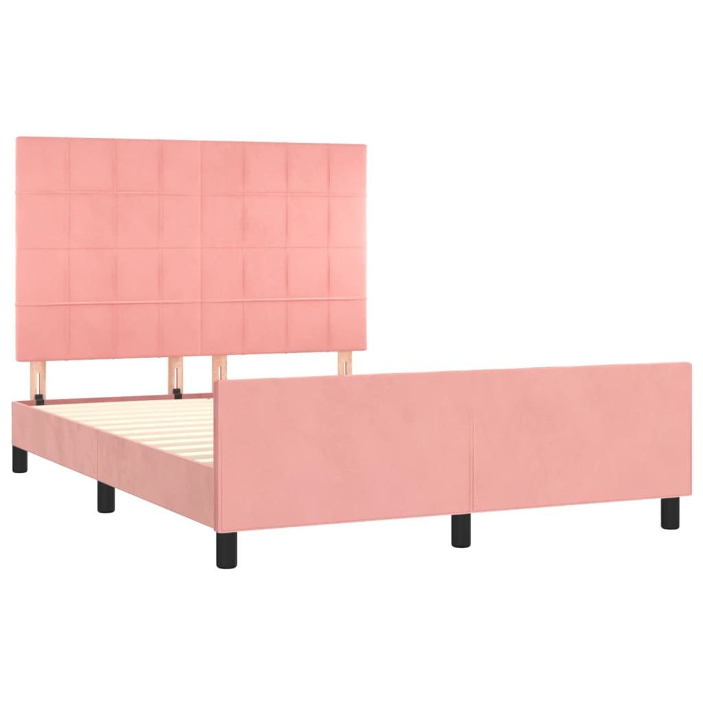 Estrutura de cama c/ cabeceira 140x200 cm veludo rosa