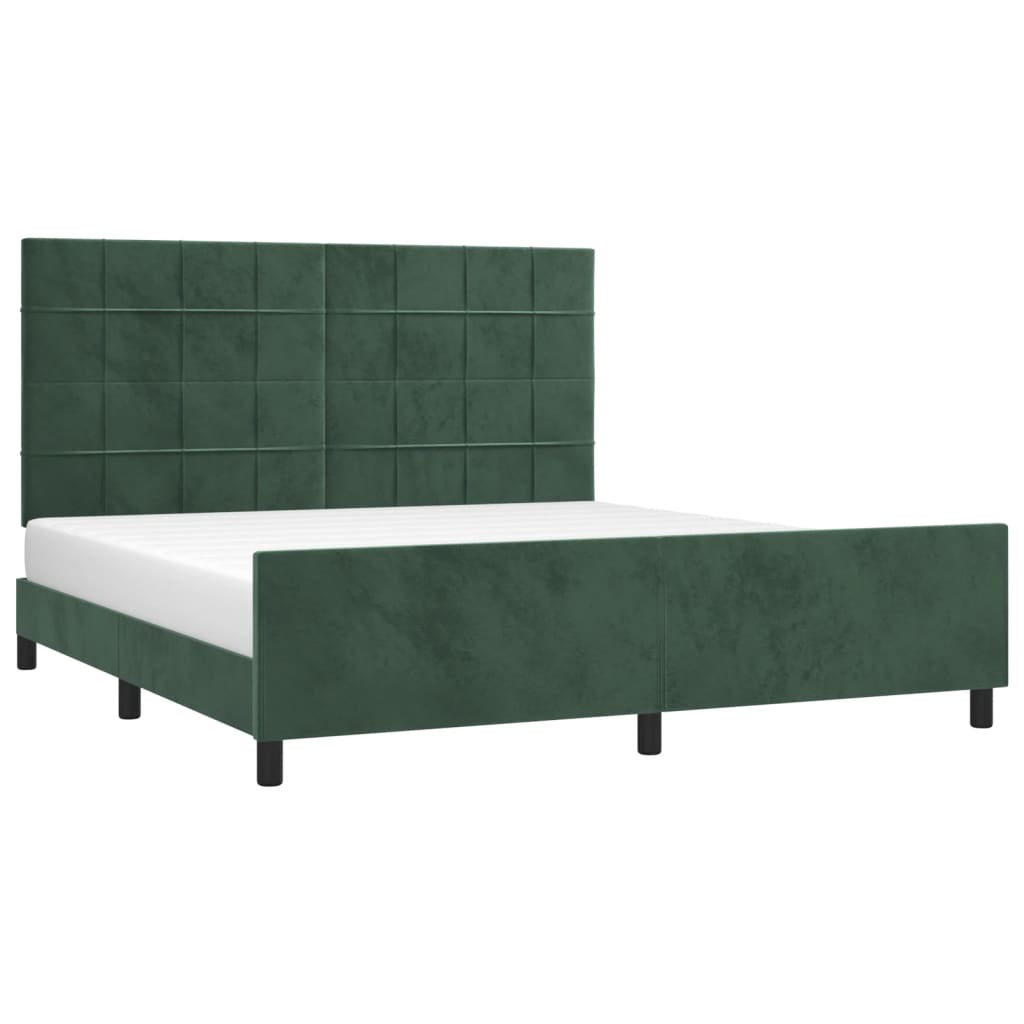 Estrutura de cama c/ cabeceira 160x200 cm veludo verde-escuro