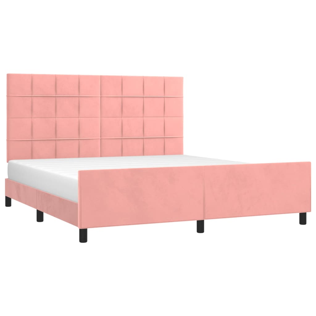 Estrutura de cama c/ cabeceira 160x200 cm veludo rosa