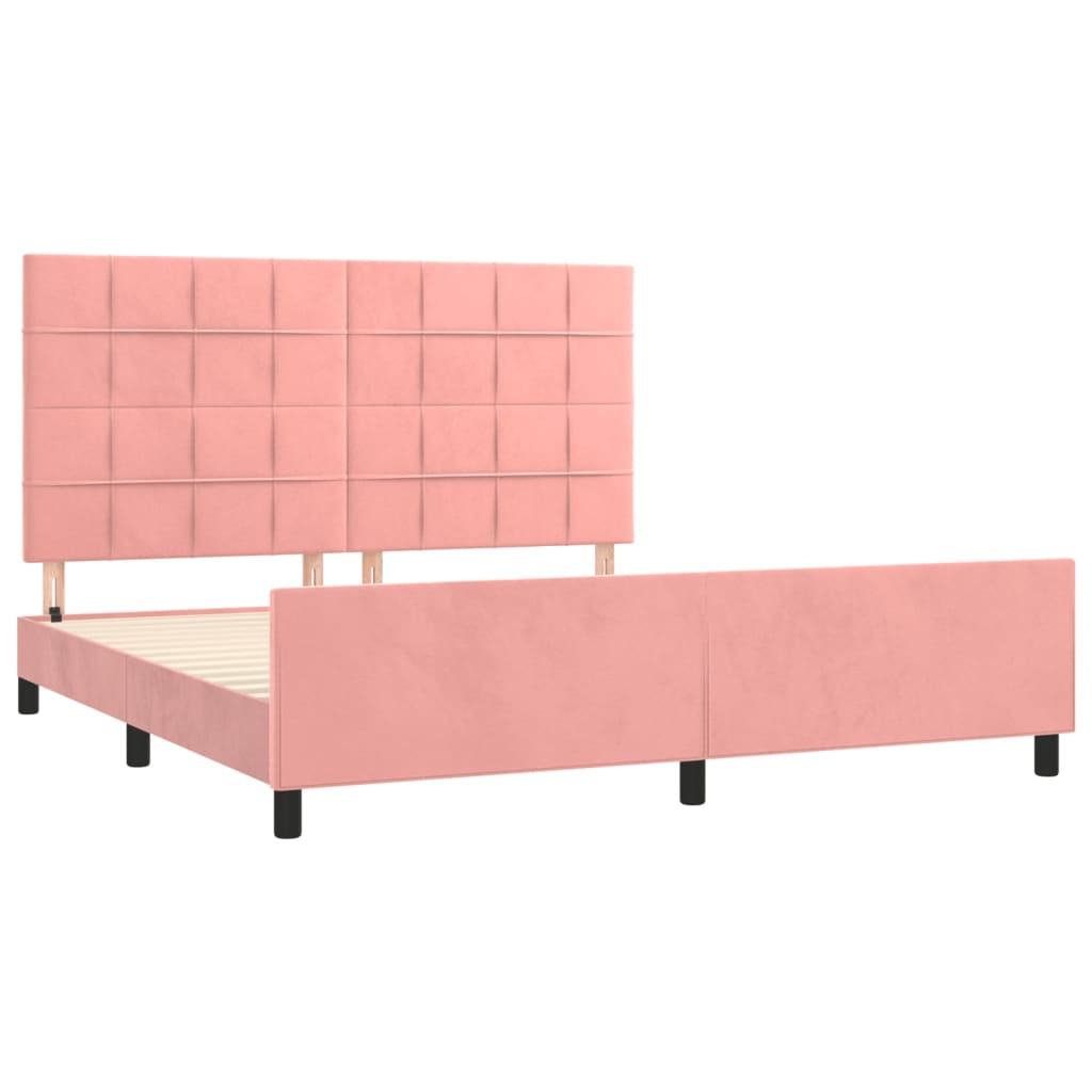 Estrutura de cama c/ cabeceira 160x200 cm veludo rosa