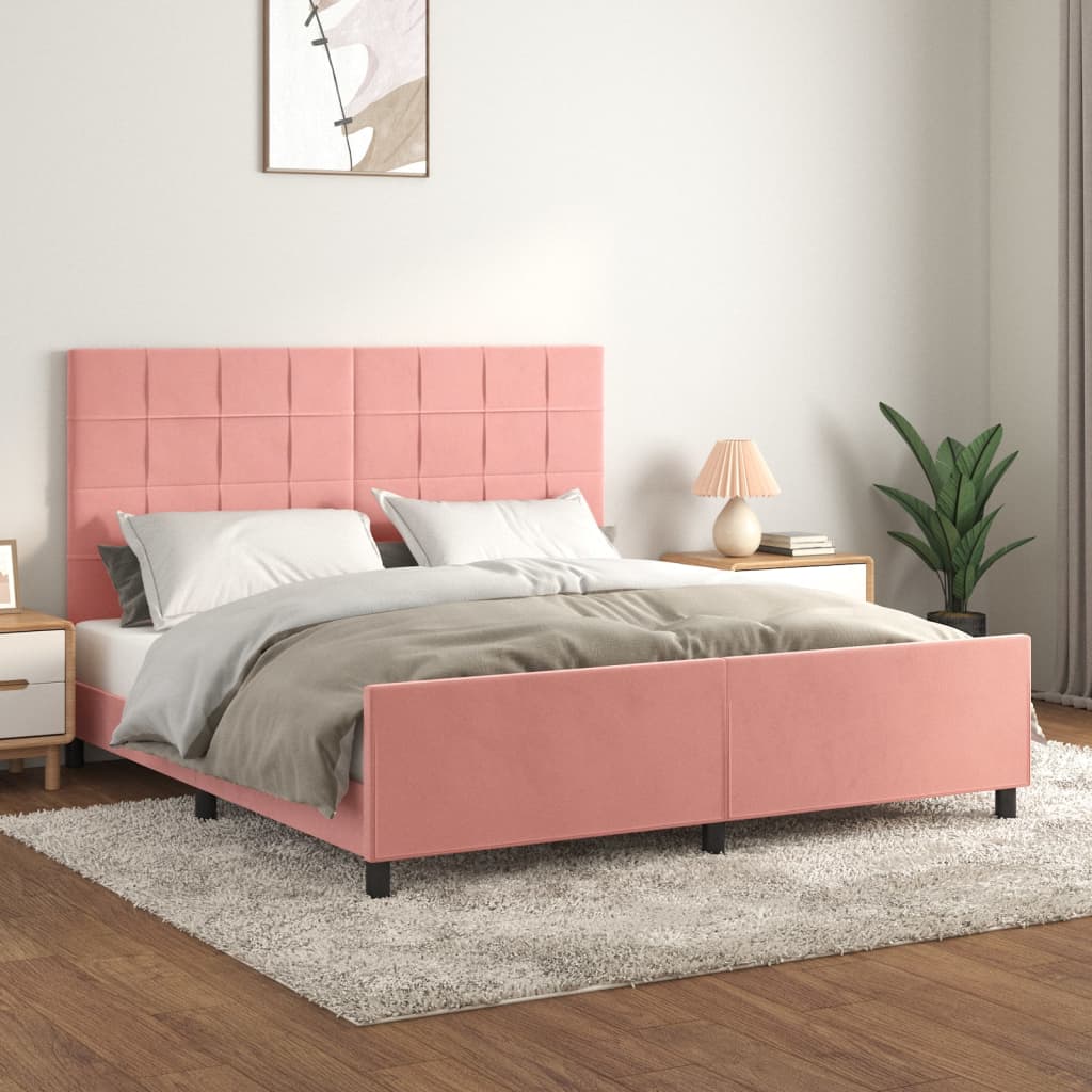 Estrutura de cama c/ cabeceira 160x200 cm veludo rosa