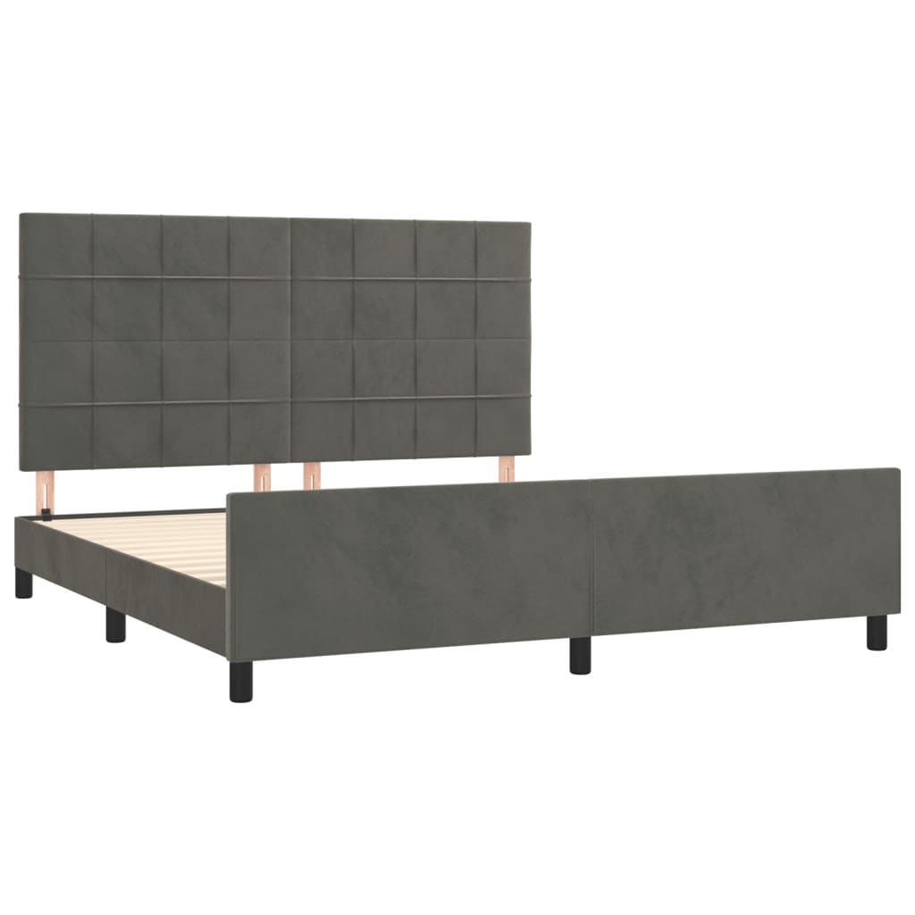 Estrutura de cama c/ cabeceira 180x200cm veludo cinzento-escuro