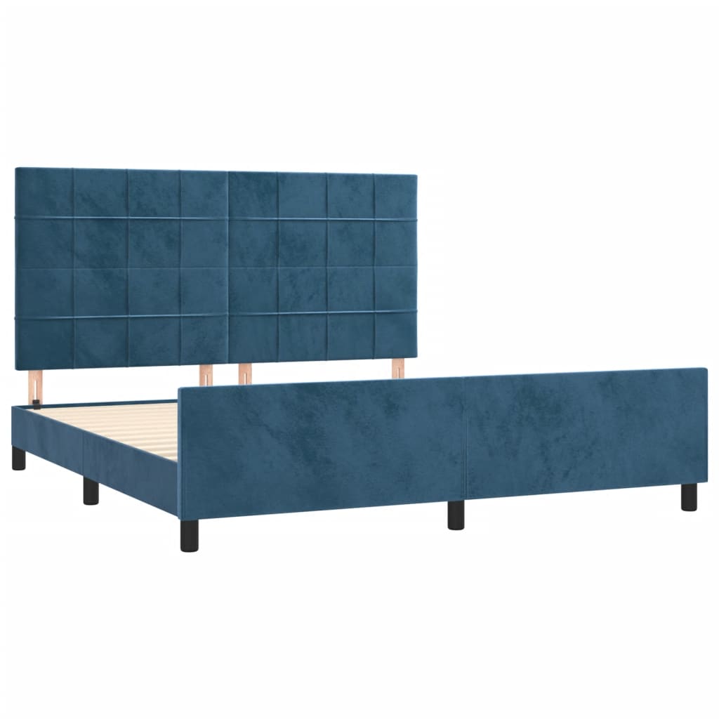 Estrutura de cama c/ cabeceira 180x200 cm veludo azul-escuro