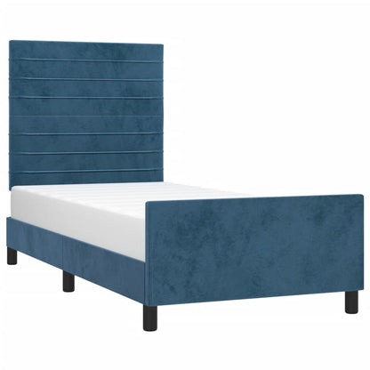 Estrutura de cama c/ cabeceira 90x190 cm veludo azul-escuro