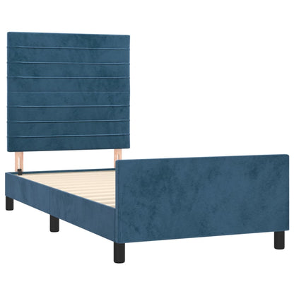 Estrutura de cama c/ cabeceira 90x190 cm veludo azul-escuro