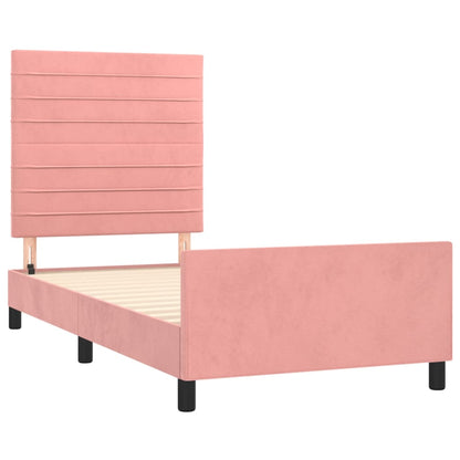 Estrutura de cama c/ cabeceira 90x190 cm veludo rosa