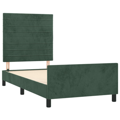 Estrutura de cama c/ cabeceira 90x200 cm veludo verde-escuro