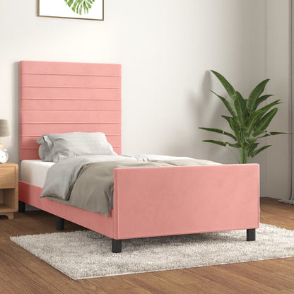 Estrutura de cama c/ cabeceira 100x200 cm veludo rosa