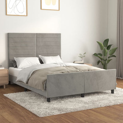 Estrutura de cama c/ cabeceira 140x190 cm veludo cinzento-claro