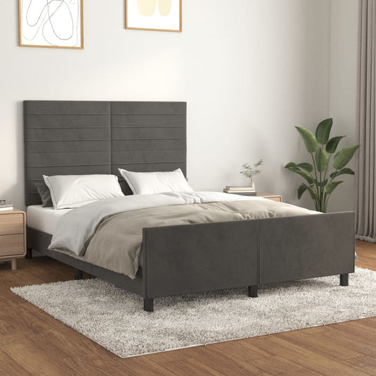 Estrutura de cama c/ cabeceira 140x190cm veludo cinzento-escuro