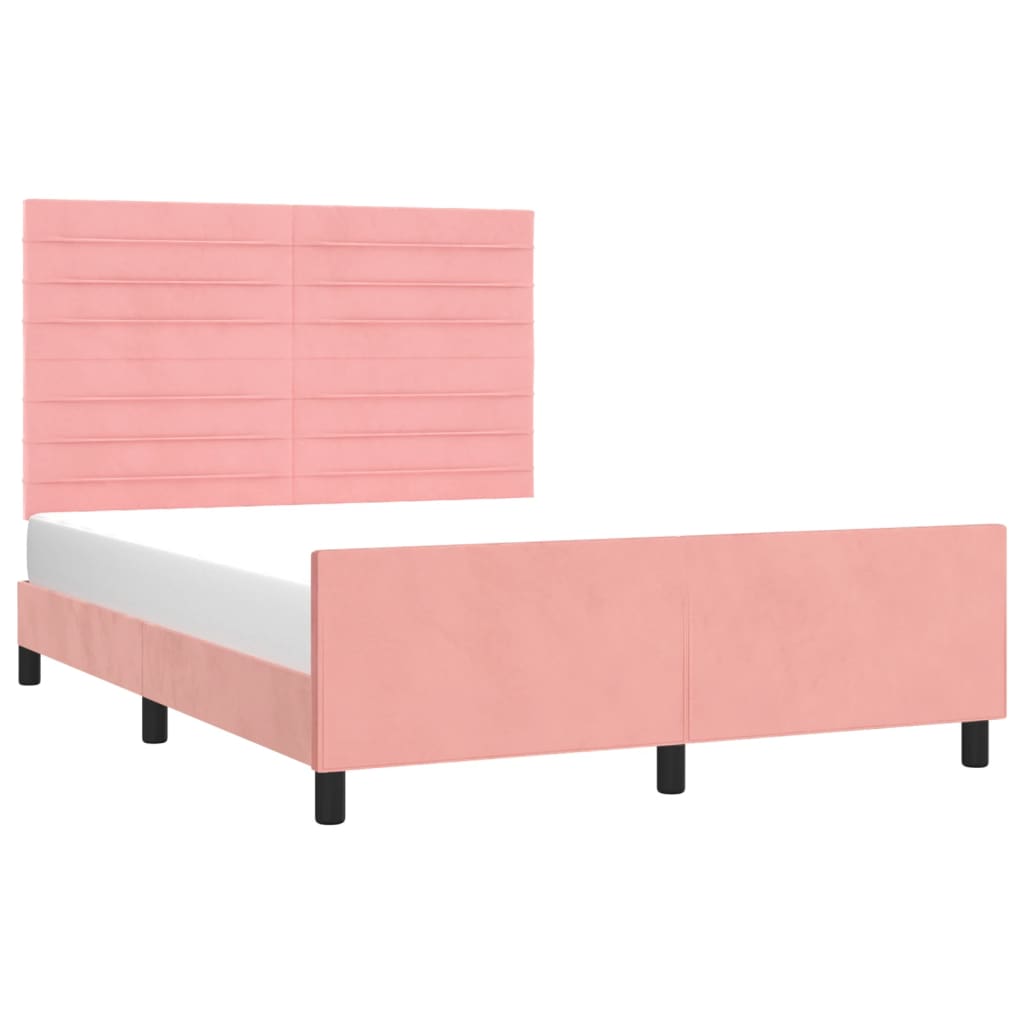 Estrutura de cama c/ cabeceira 140x190 cm veludo rosa