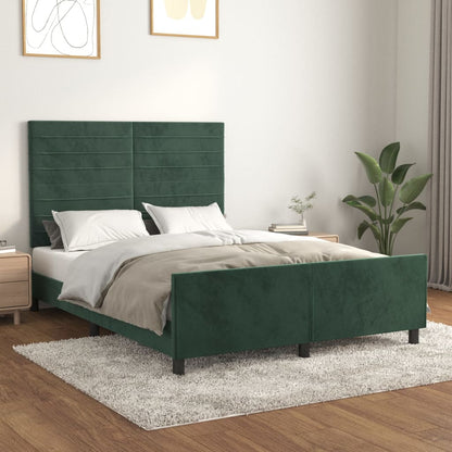 Estrutura de cama c/ cabeceira 140x200 cm veludo verde-escuro