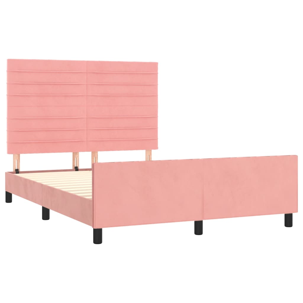 Estrutura de cama c/ cabeceira 140x200 cm veludo rosa