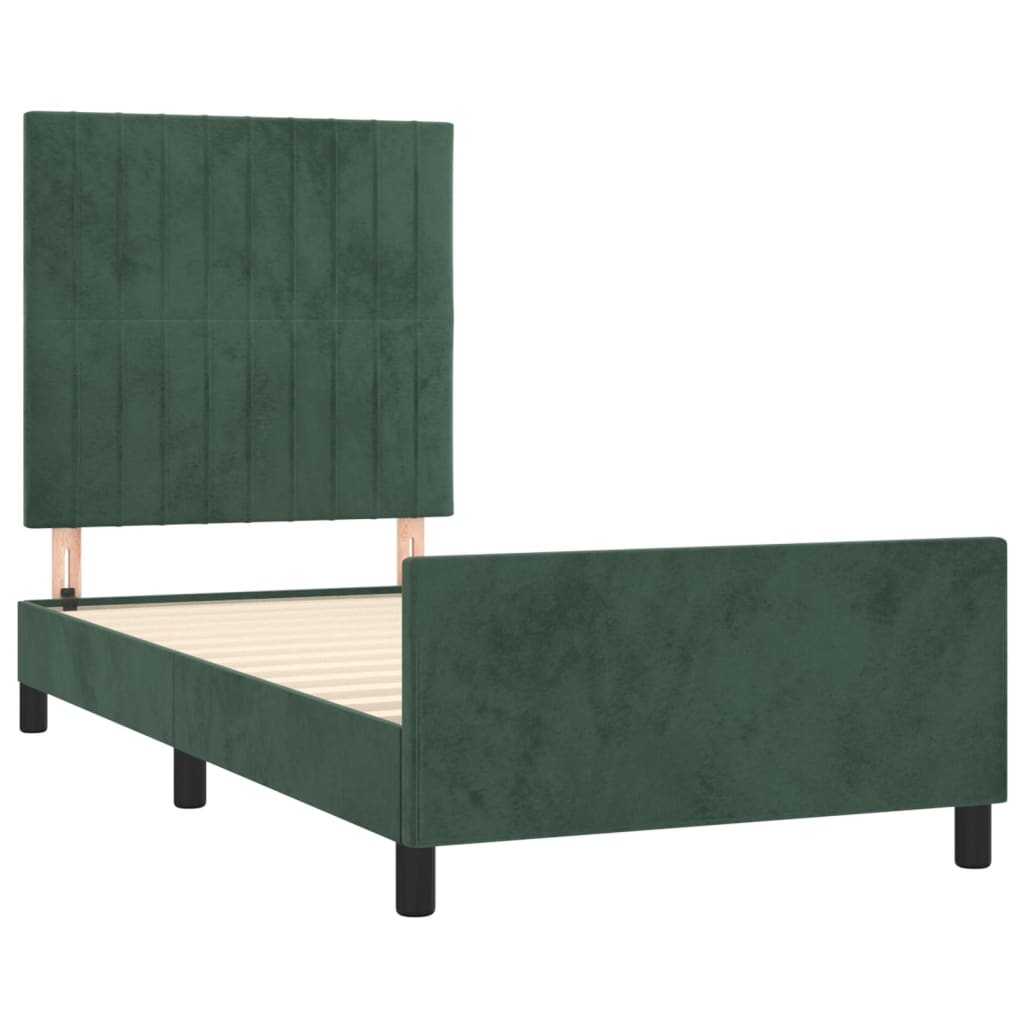 Estrutura de cama c/ cabeceira 80x200 cm veludo verde-escuro