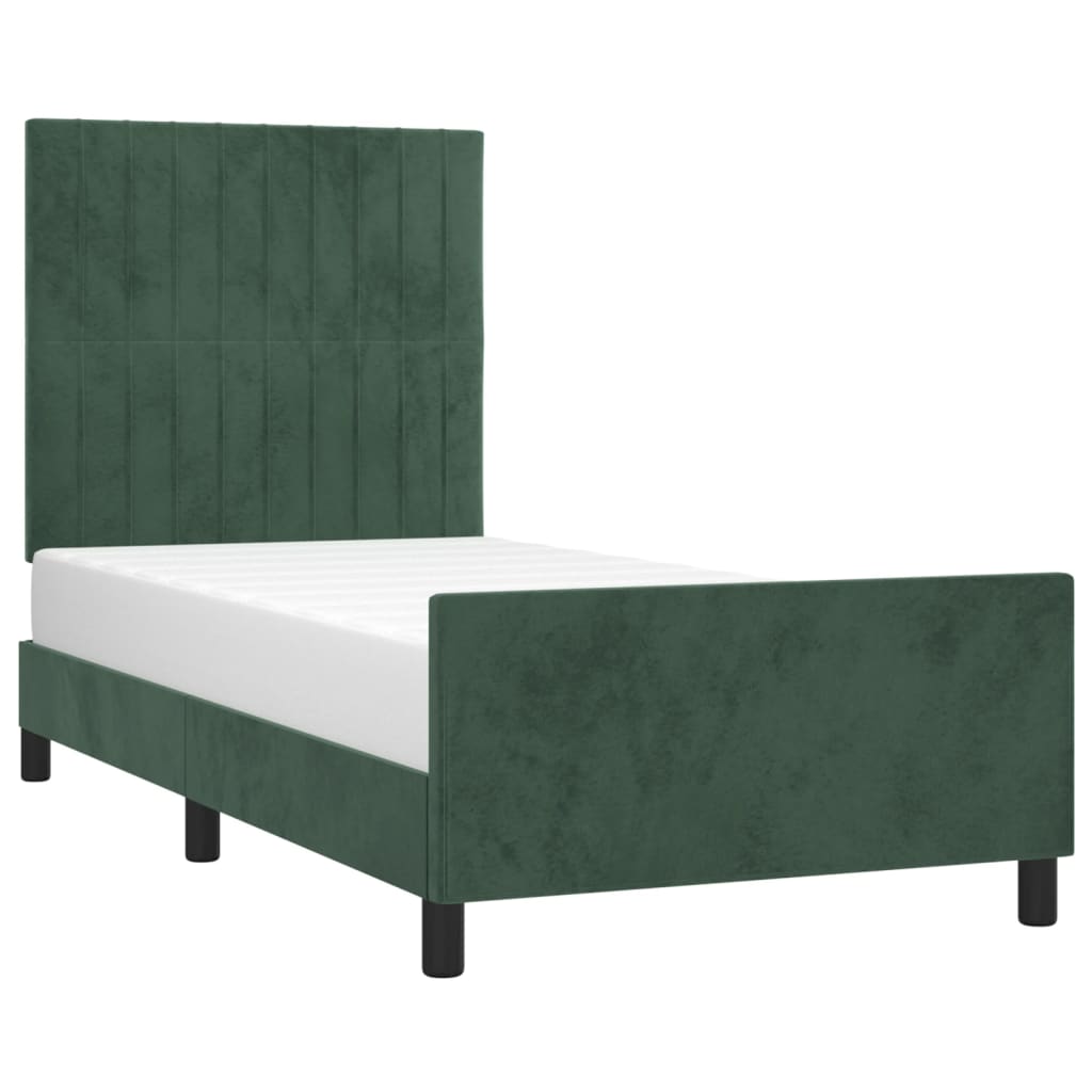 Estrutura de cama c/ cabeceira 90x190 cm veludo verde-escuro