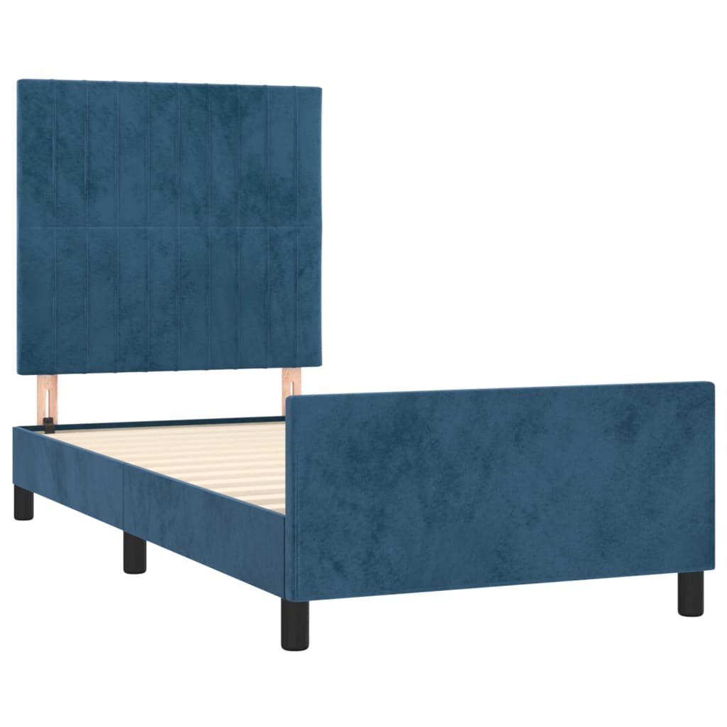 Estrutura de cama c/ cabeceira 90x200 cm veludo azul-escuro