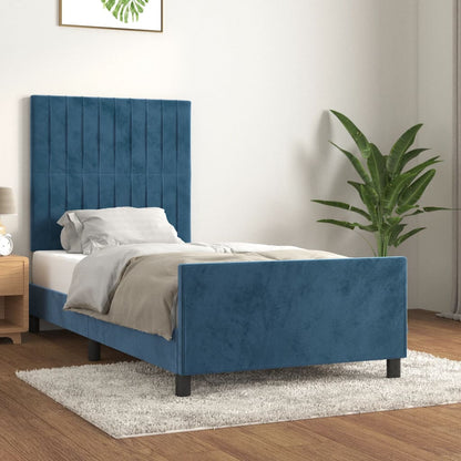 Estrutura de cama c/ cabeceira 90x200 cm veludo azul-escuro