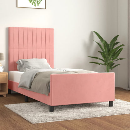 Estrutura de cama c/ cabeceira 90x200 cm veludo rosa